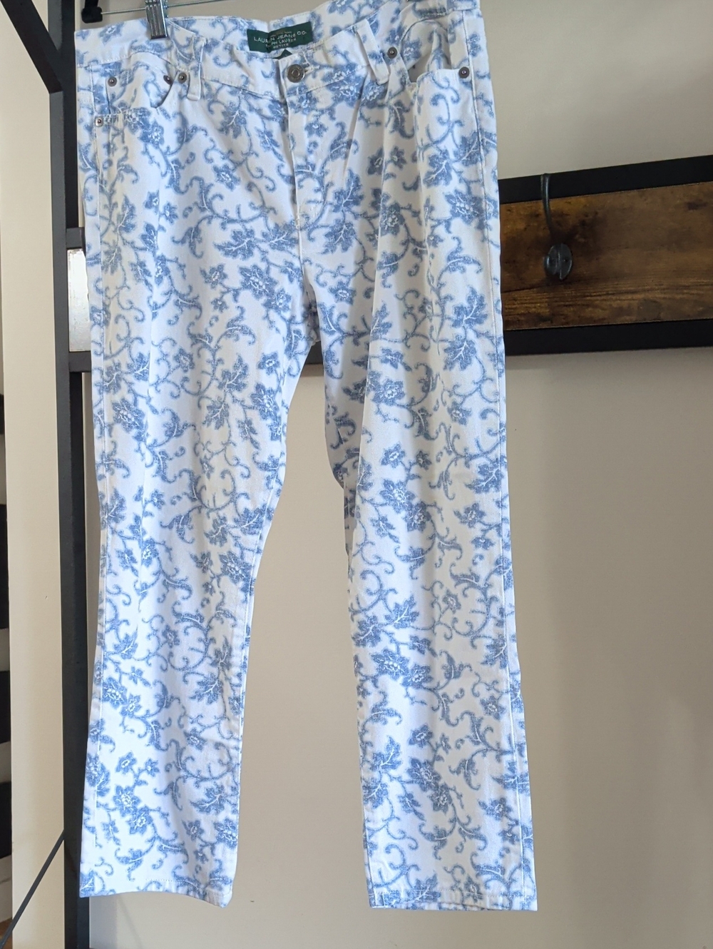 Lauren Ralph Lauren White Jeans with Light Blue Floral Print - Straight Leg